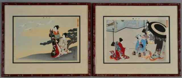 Appraisal: Pr Fine Japanese Woodblock Prints Edo PeriodDepicting an interior scene