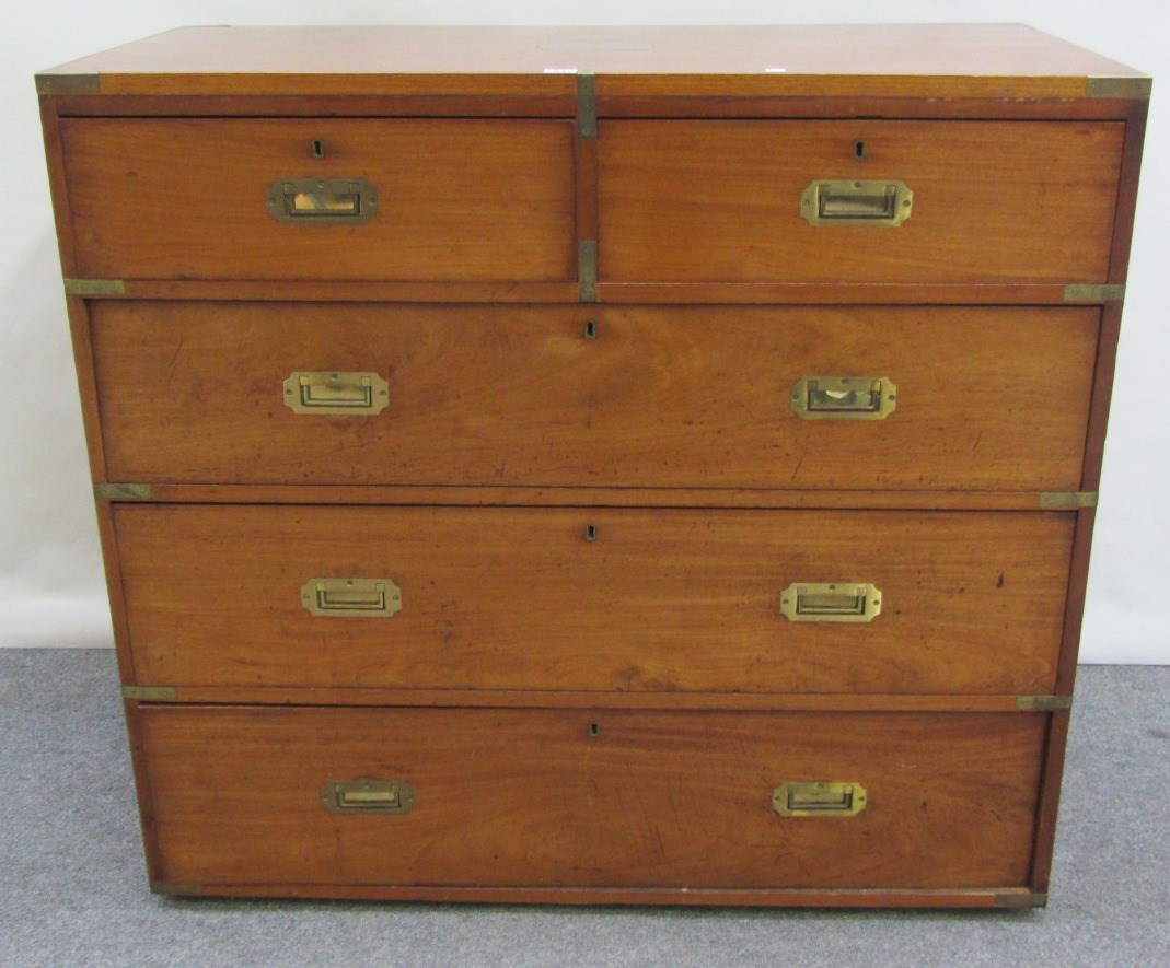 Appraisal: A mid th century brass bound teak campaign chest of