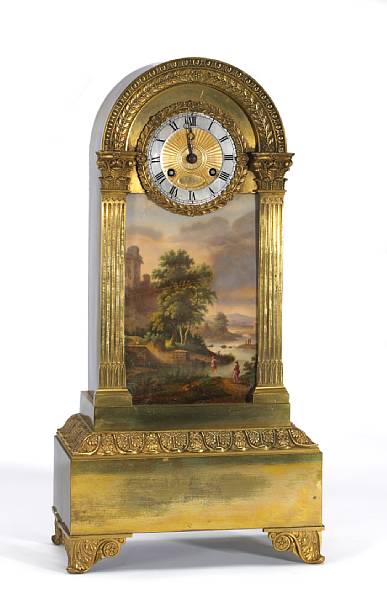 Appraisal: A Charles X gilt bronze and porcelain mantel clock Guyerdet