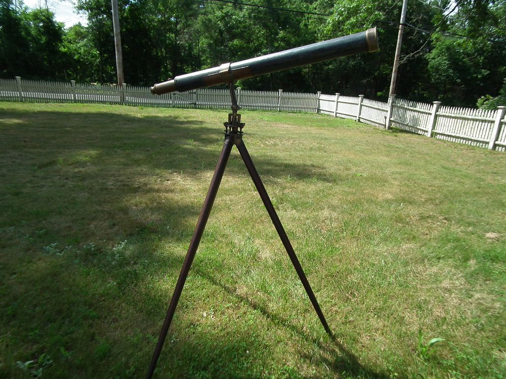 Appraisal: LARGE ANTIQUE TELESCOPE ON TRIPOD Large th century brass cased