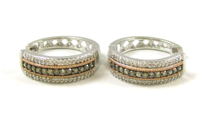 Appraisal: PAIR OF DIAMOND HOOP EARRINGS each k gold and sterling