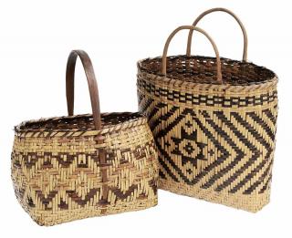 Appraisal: Two Cherokee River Cane Baskets North Carolina shopper basket colors