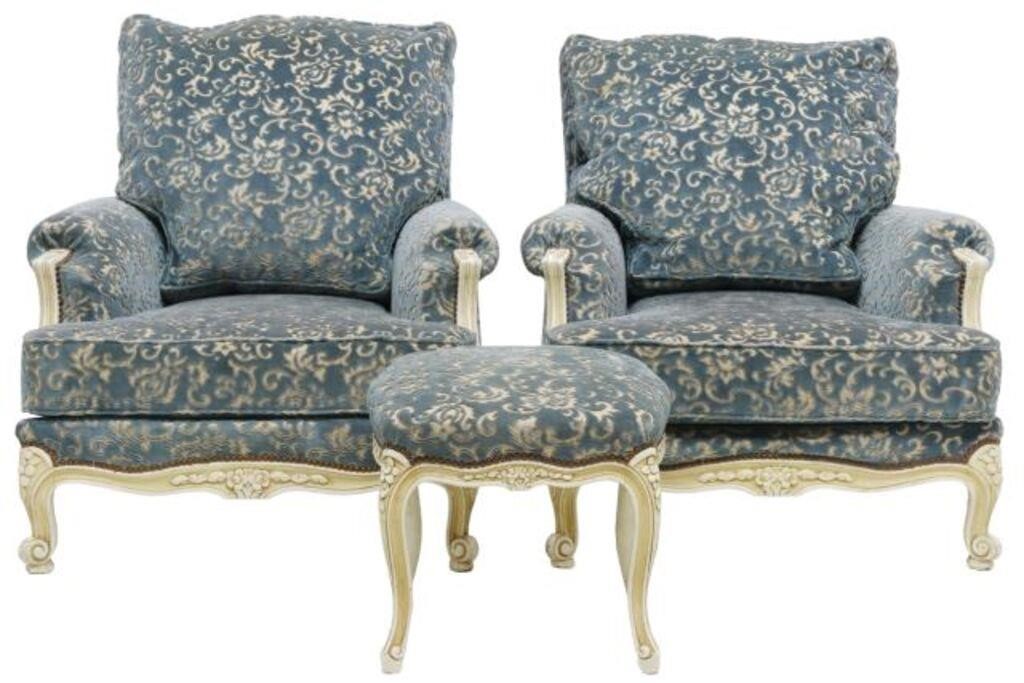 Appraisal: lot of French Louis XV style painted armchairs and ottoman