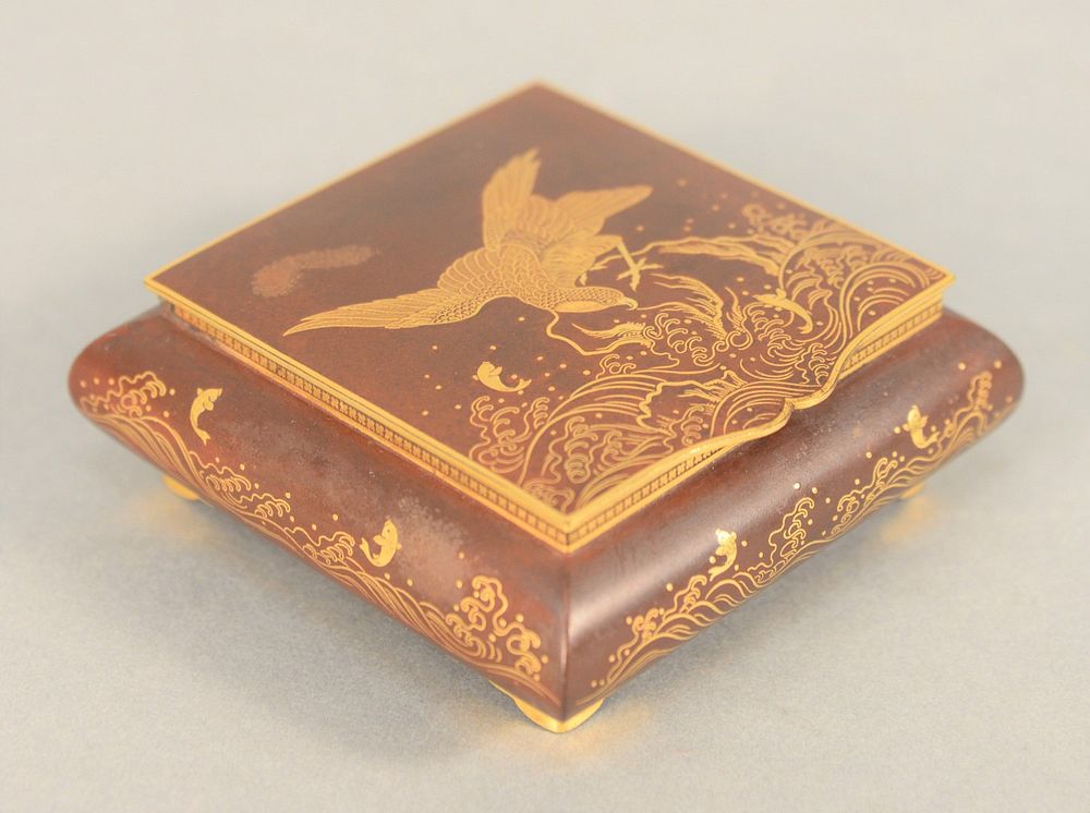 Appraisal: Komei Inlaid Iron Box having hinged cover with gold plated