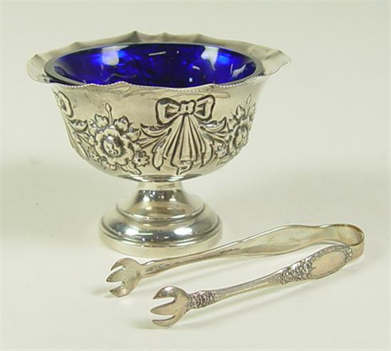 Appraisal: Sterling Footed Bowl with Cobalt Insert English hallmark With Towle