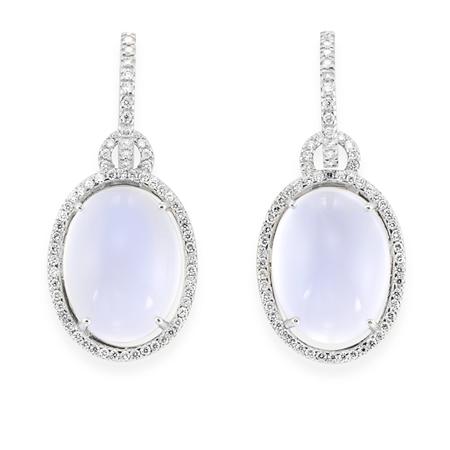 Appraisal: Pair of Moonstone and Diamond Pendant-Earrings Estimate -