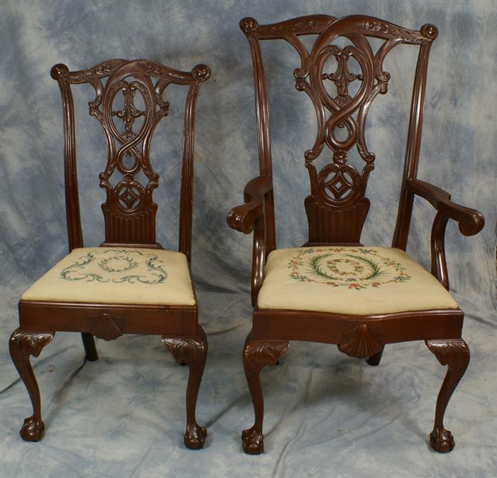 Appraisal: Set of carved mahogany Chippendale style dining room chairs h