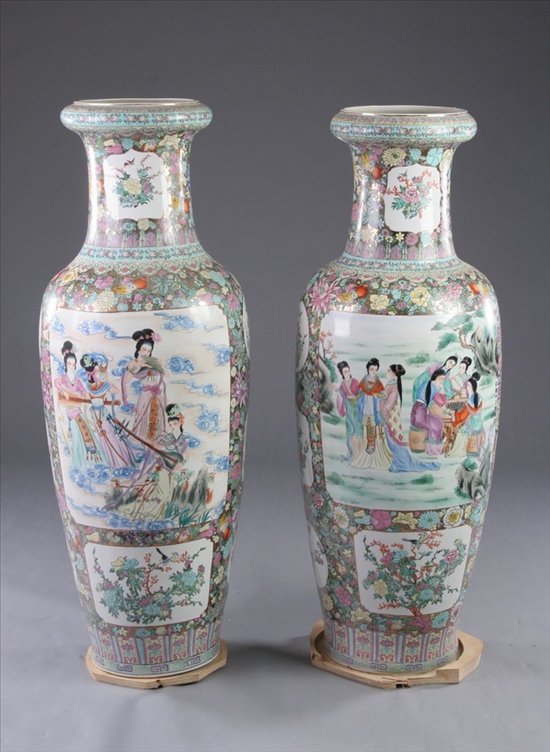 Appraisal: LARGE NEAR PAIR CHINESE FAMILLE ROSE PORCELAIN VASES th century