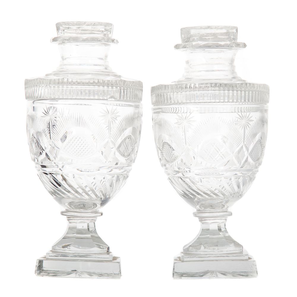 Appraisal: Pair Anglo-Irish cut glass sweet meat jars early th century