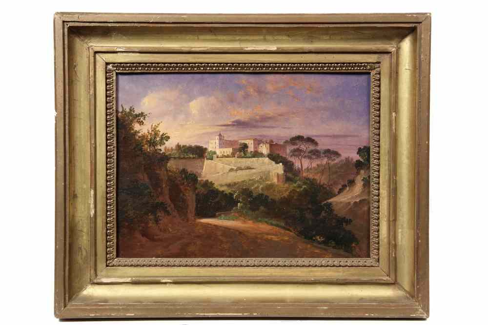 Appraisal: OIL ON PAPER LAID TO CANVAS - Italian Hilltop Monastery