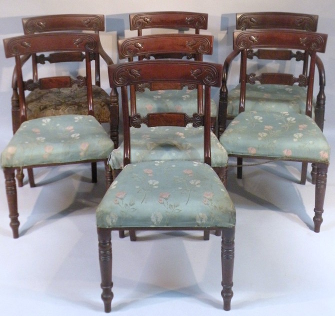 Appraisal: A harlequin set of seven mahogany dining chairs to include