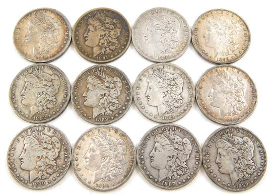 Appraisal: COINS Lot of twelve circulated New Orleans mint Morgan dollars