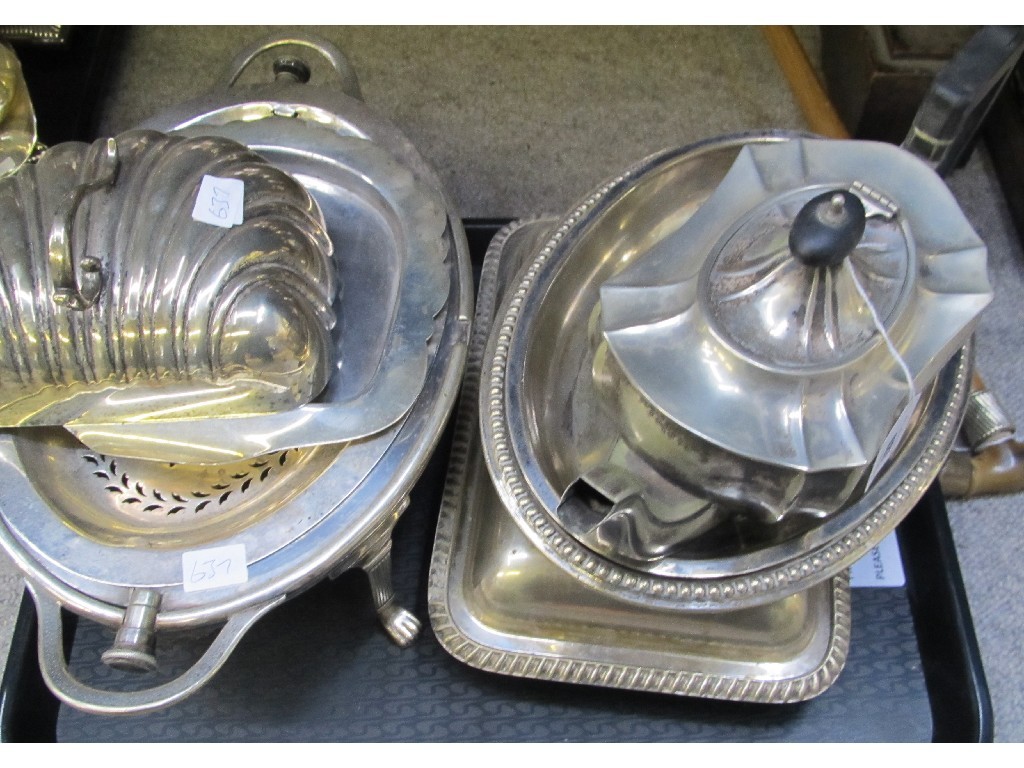 Appraisal: Tray lot of EP - chafing pan teapot etc