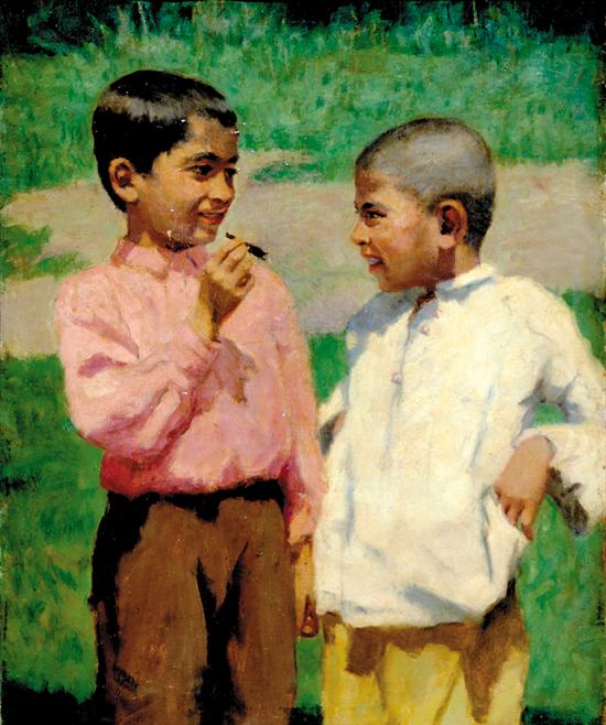 Appraisal: Janos Laszlo Aldor Hungarian - BEST FRIENDS oil on canvas