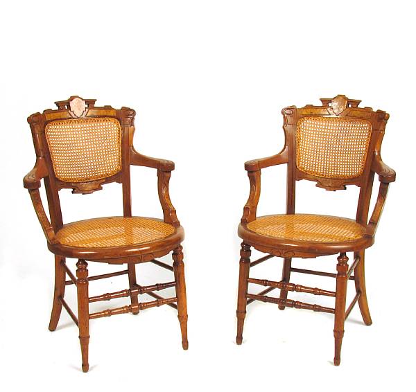 Appraisal: A set of six Italian style walnut and caned armchairs