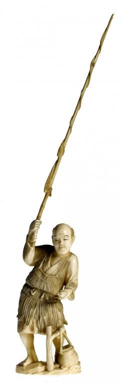 Appraisal: AN IVORY FIGURE OF A FISHERMAN a rod and fish