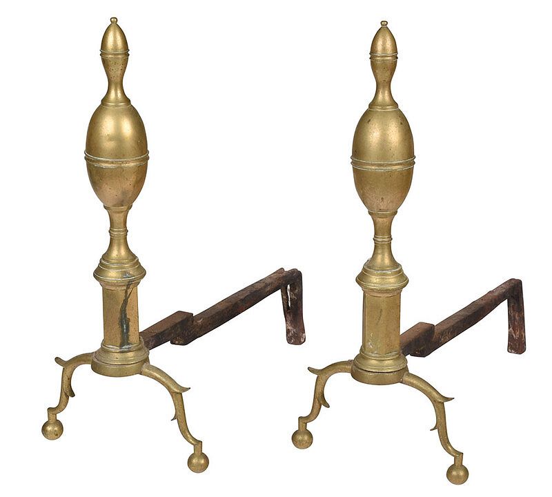 Appraisal: Pair American Federal Lemon Top Brass Andirons early th century