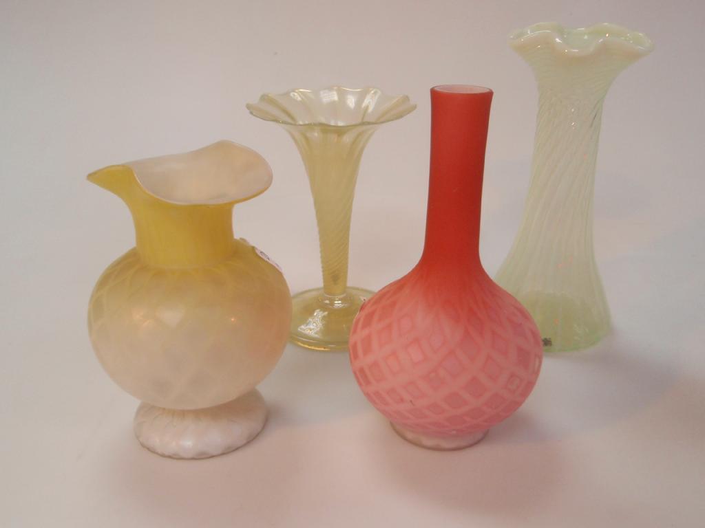 Appraisal: A Vaseline glass flared trumpet vase a Vaseline glass twisted