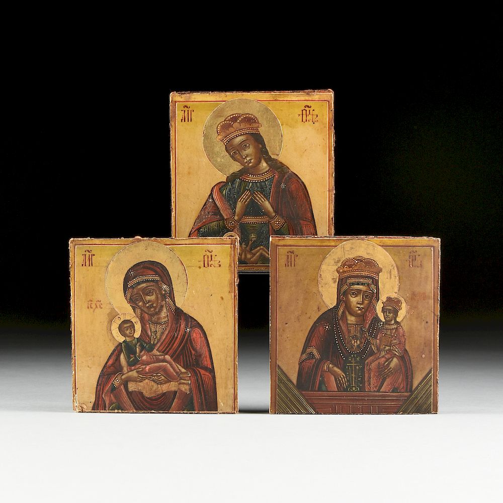 Appraisal: A GROUP OF THREE RUSSIAN ORTHODOX ICONS OF THE VIRGIN