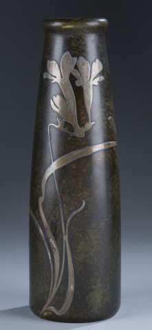 Appraisal: Heintz Bronze and Sterling Overlay Nouveau Vase Heintz Bronze and