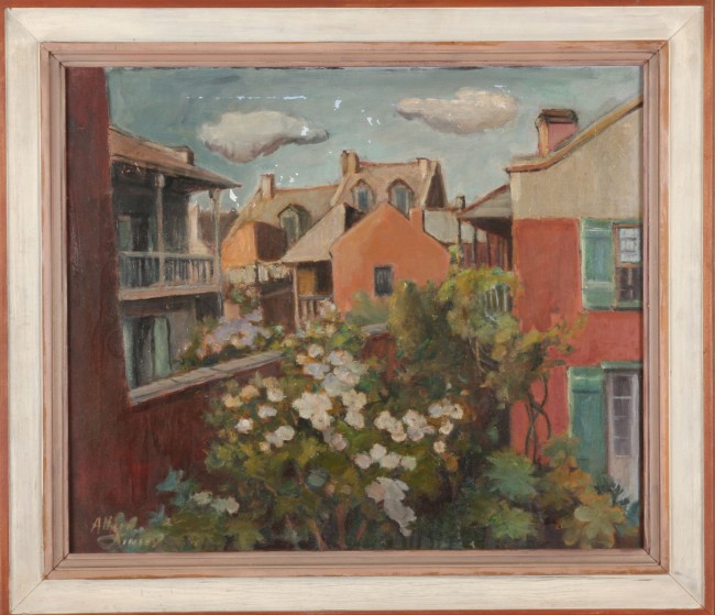 Appraisal: Rooftops oil on canvas x SLL loss Artist American -