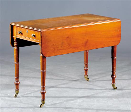 Appraisal: Country Sheraton walnut drop-leaf table rectangular top with D-shaped flaps