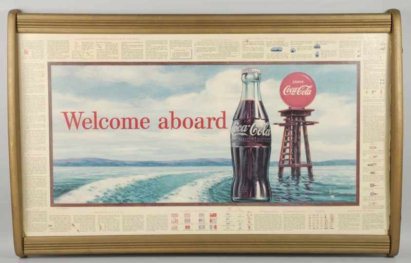 Appraisal: Cardboard Coca-Cola Welcome Aboard Sign Description Original frame Condition Excellent