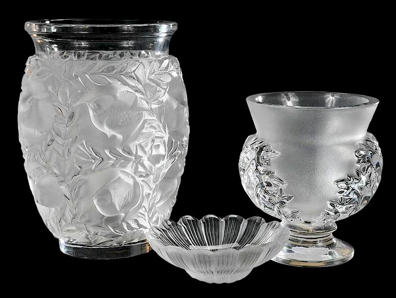 Appraisal: Three Lalique Glassware Objects each inscribed Lalique France comprising Paquerettes