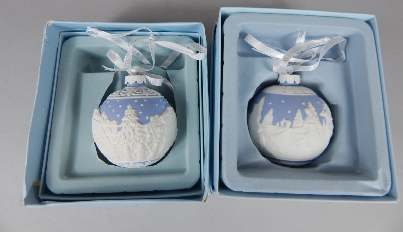 Appraisal: Two Wedgwood blue Jasperware Christmas baubles boxed