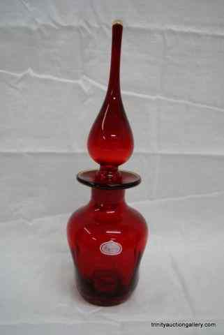 Appraisal: Hand Blown Ruby Red Glass Decanter w Stopper From the