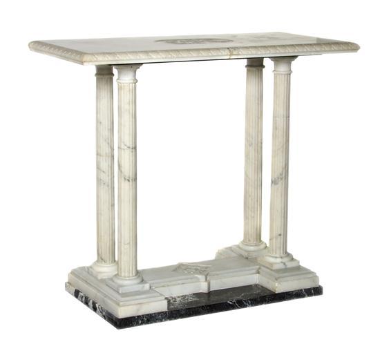 Appraisal: n Italian Marble Pedestal Table the rectangular top centered with