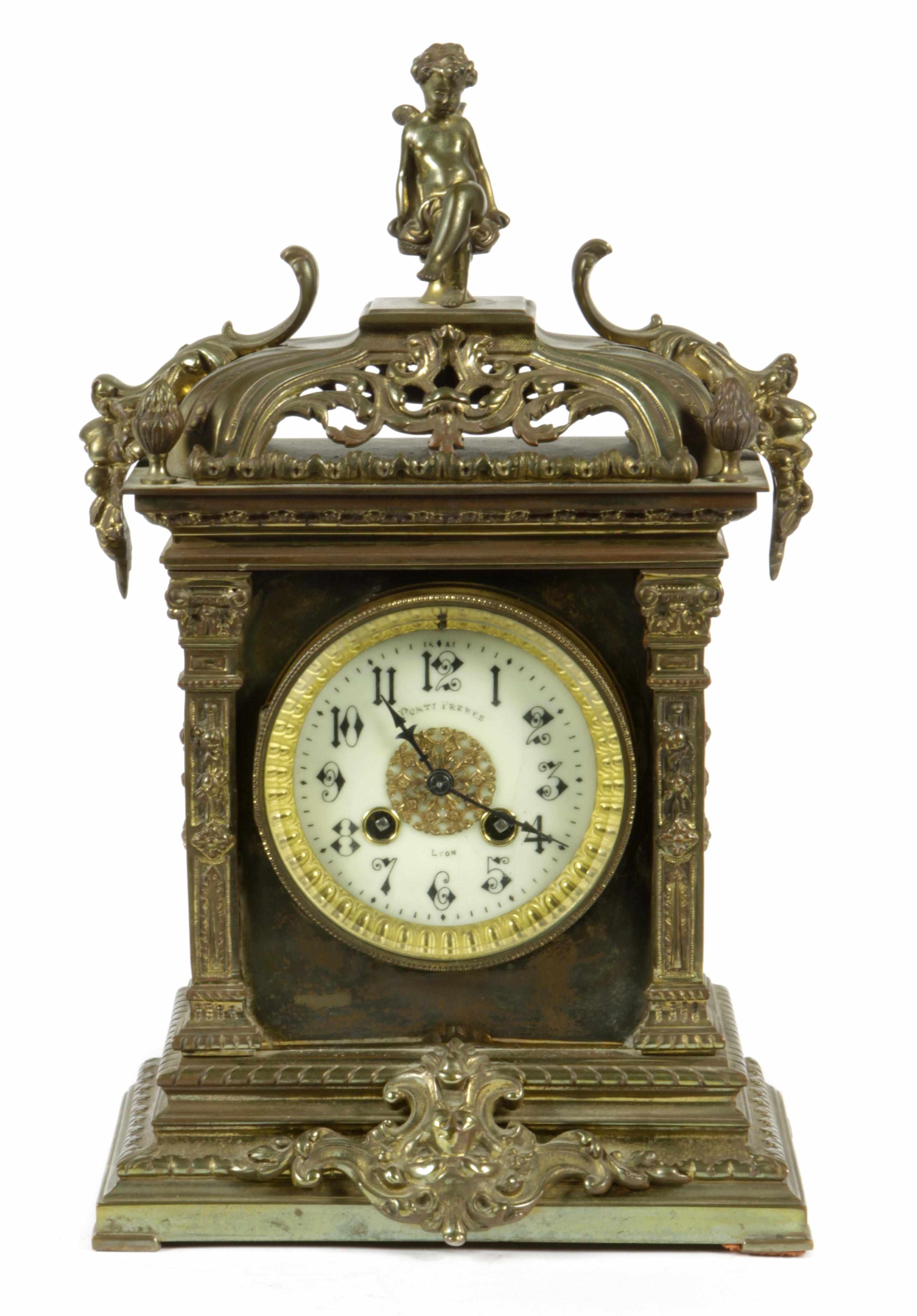 Appraisal: A French gilt brass mantel clock height in width in