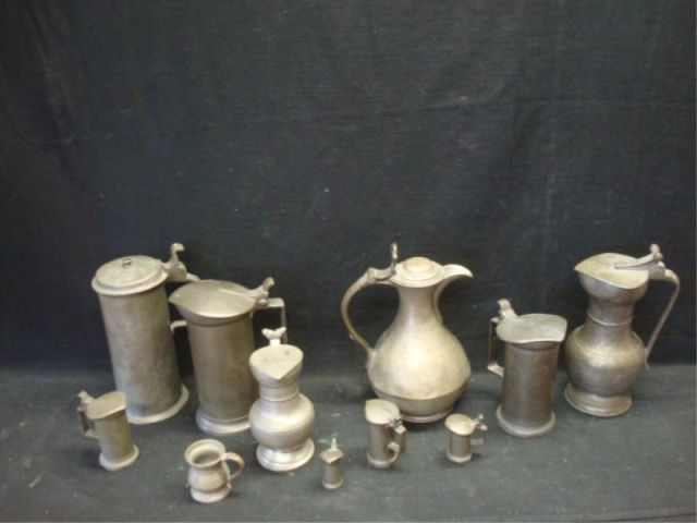 Appraisal: Lot of Assorted Antique Pewter Jugs Various sizes from to