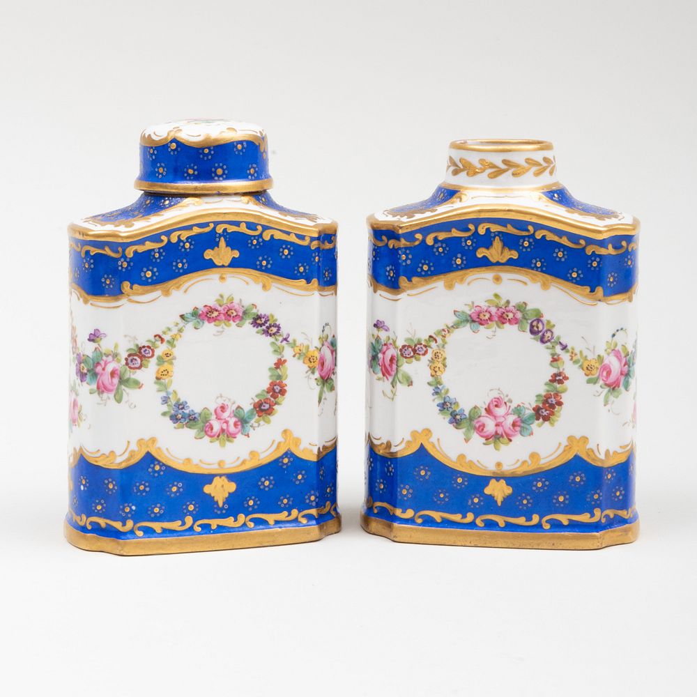 Appraisal: Pair of Paris Porcelain Tea Caddies Blue crossed arrow marks