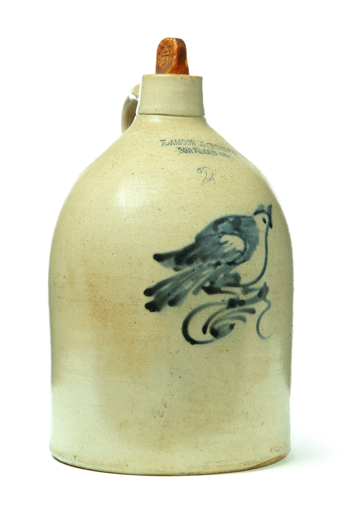 Appraisal: STONEWARE JUG American nd half- th century Brushed cobalt bird