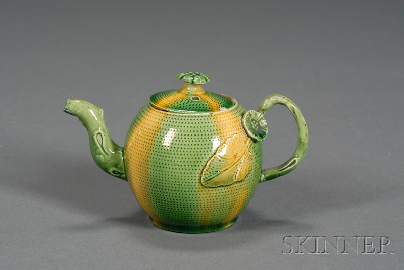 Appraisal: Staffordshire Melon Decorated Creamware Teapot and Cover England c globular