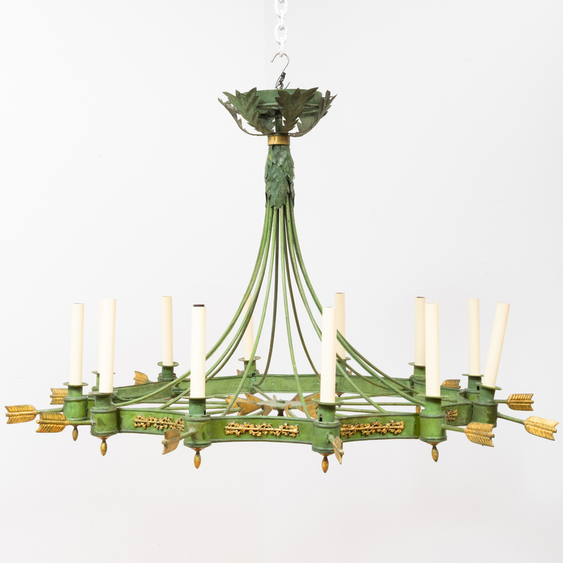 Appraisal: EMPIRE STYLE GREEN PAINTED AND PARCEL-GILT T LE AND METAL