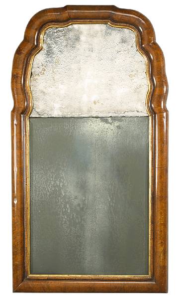 Appraisal: A Queen Anne parcel gilt walnut mirror The divided plate