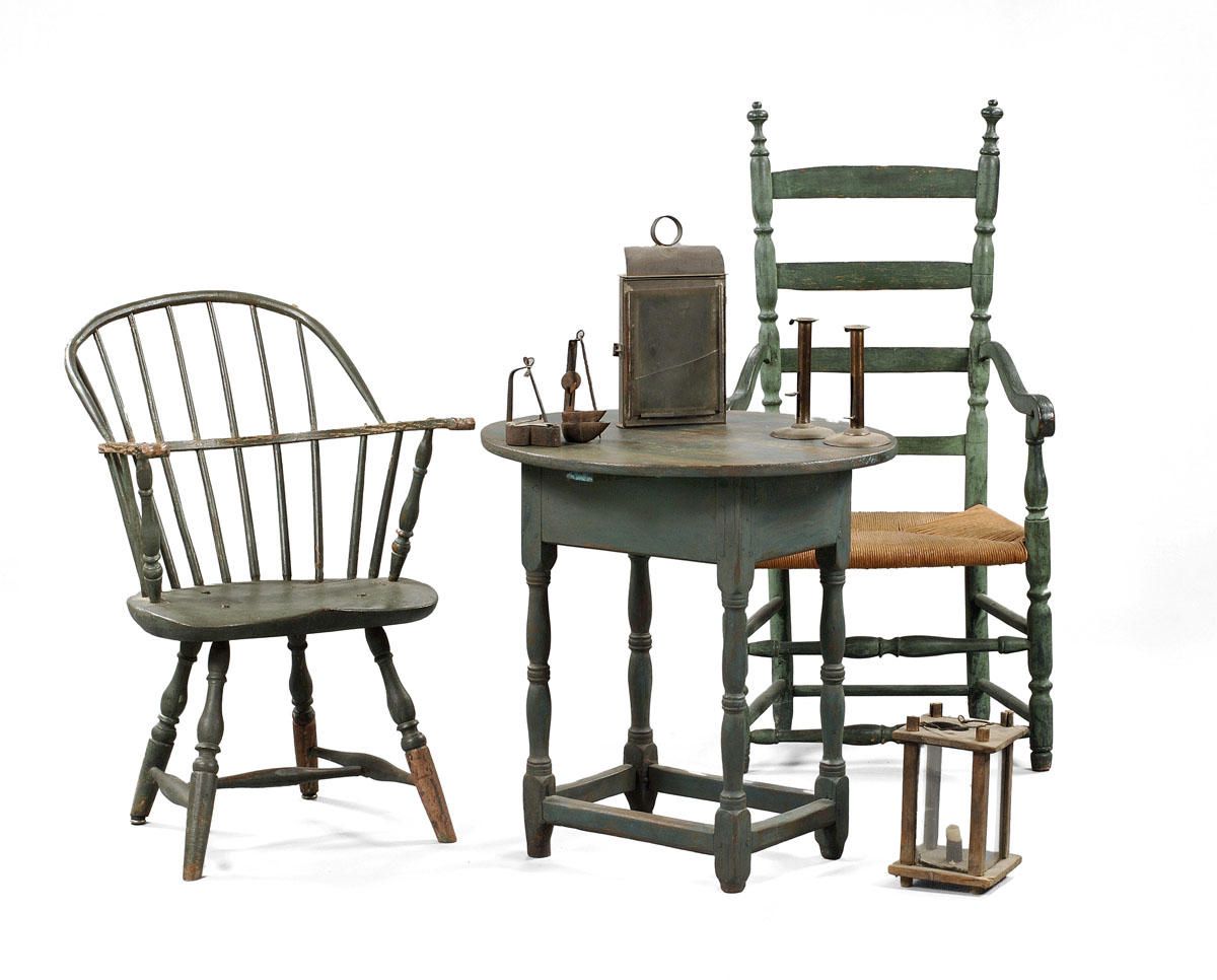 Appraisal: NEW ENGLAND WILLIAM AND MARY SAUSAGE-TURNED LADDER BACK ARMCHAIR IN