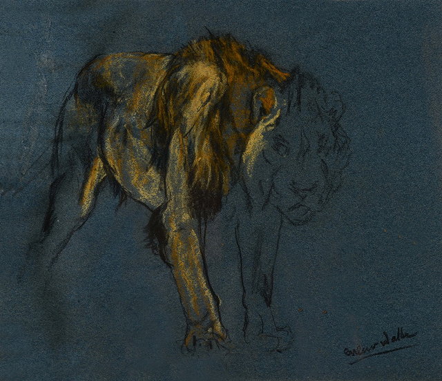 Appraisal: ARTHUR WARDLE - Study of a lion signed charcoal and