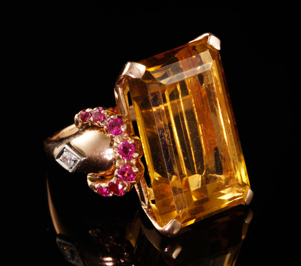 Appraisal: - K Gold Ruby and Citrine Ring K pink gold