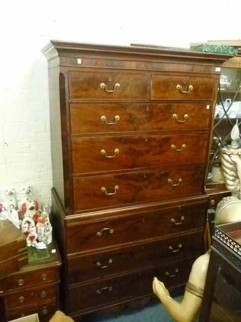 Appraisal: A TH CENTURY MAHOGANY CHEST ON CHEST the upper section