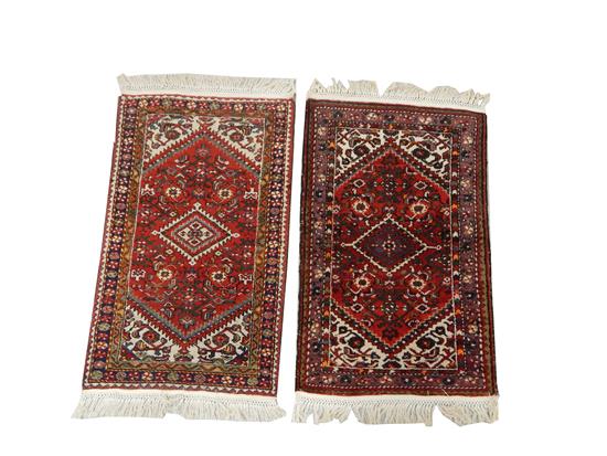 Appraisal: RUGS Two Semi-Antique Persian Hamadan scatter rugs both with red