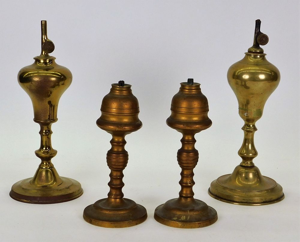 Appraisal: PC C French Brass Whale Oil Lamps France th Century