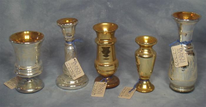 Appraisal: mercury glass vases etched decorations tallest Estimate -