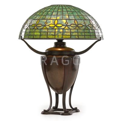 Appraisal: TIFFANY STUDIOS Table lamp with Fleur de Lys shade New