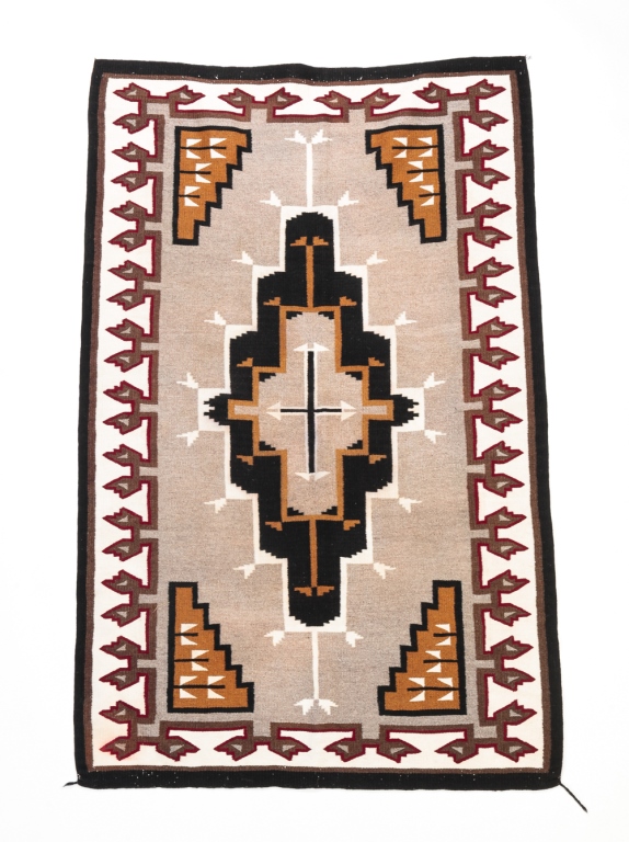 Appraisal: NAVAJO RUG Mid th century Stepped geometric patterns on grey