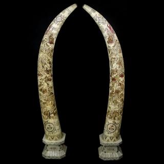 Appraisal: Pair of th Century Chinese Monumental Carved and Tessellated Bone