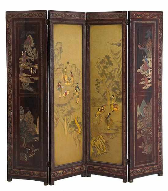 Appraisal: Chinese Coromandel folding floor screen th century four-section hinged screen