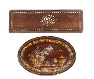 Appraisal: Collection of Asian Inlaid Wood Trays E th C Asian